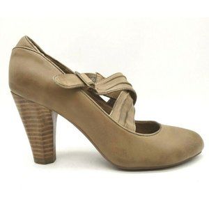 Miz Mooz Ginny Brown Leather Buckle Slip On Block Heel Dress Shoes Women's 7